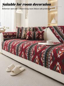 1 buc pernă de canapea în stil boem, țesătură chenilă, jacquard, husă de canapea artizanală, lavabilă, prietenoasă cu animalele de companie, pernă de protecție pentru canapea, universală, antiderapantă, potrivită pentru decorarea camerei, Advanced Sense (roșu, 90x90cm, scaun unic)