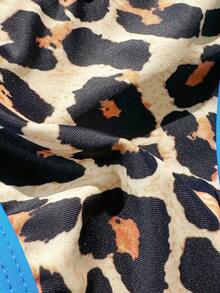 Women's Backless Leopard Print Patchwork Bikini Set (Top And Bottom), Casual Summer - Blue - View 6
