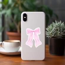 50/100pcs Pink Cartoon Bow Stickers Mobile Phone Stickers Item Decoration Stickers Suitcase Stickers Aesthetic Stickers For Scrapbook Journaling Water Bottles Laptop, Scrapbooking Supplies Kit, Waterproof Vinyl Bullet Junk Journal Stickers For Adults, School Supplies,Back To School