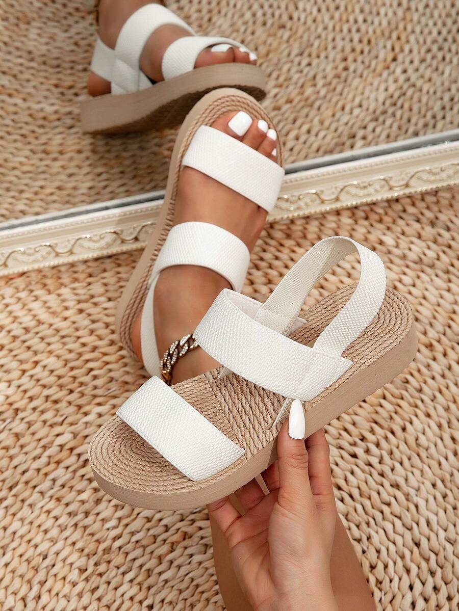 Giày sandal đế xuồng kiểu Anh dễ thương, thoải mái dành cho nữ, phù hợp với váy, thích hợp cho hẹn hò, đi biển, đám cưới, dã ngoại, màu trắng, be, kaki, mùa hè. - trắng - Xem 1
