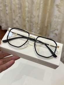 1pc Men's Casual Vintage Square Aviator Black Rimless Sunglasses, Suitable For Daily Wear And Street Photography