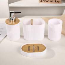 1pc Bathroom Accessories Set, 6 Pieces Bathroom Accessory Set With Trash Can, Toothbrush Holder, Lotion Soap Dispenser, Soap Dish, Toilet Brush, Bath Set Housewarming Gift Back To School - White - View 4