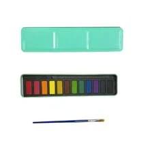 Set di 12 colori di acquerelli solidi in scatola di metallo, set di pittura ad acquerello portatile, pigmenti a mano, forniture per pittura e per il ritorno a scuola