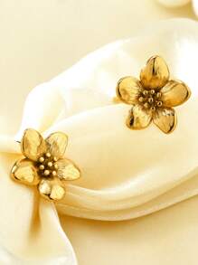 1 pieza Anillo elegante y vintage con diseño de flor chapado en oro de 18K de acero inoxidable, accesorio de moda sofisticado adecuado para verano, playa, viajes, trabajo, uso diario y fiestas para mujer