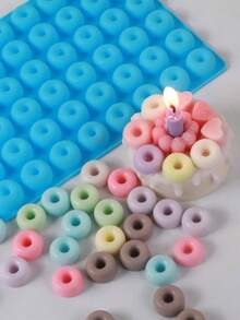 48 Cavity Mini Donut Shapes Silicone Mold DIY Soap Candle Making Supplies - Blue - View 12