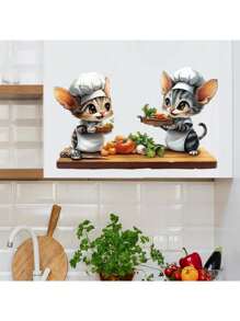 Kitchen Stickers/Decorative Stickers Cartoon Kitten Chef Stickers Waterproof And Dustproof Stickers, 1 Piece Pvc Material Removable Wear-Resistant Stickers, Wall Stickers 19.7*11.8 Inches, Suitable For Kitchen Decoration, Wall Decoration, Restaurant Decoration, Interesting Birthday Gifts, Graduation Gifts, Make Your Home A New Look