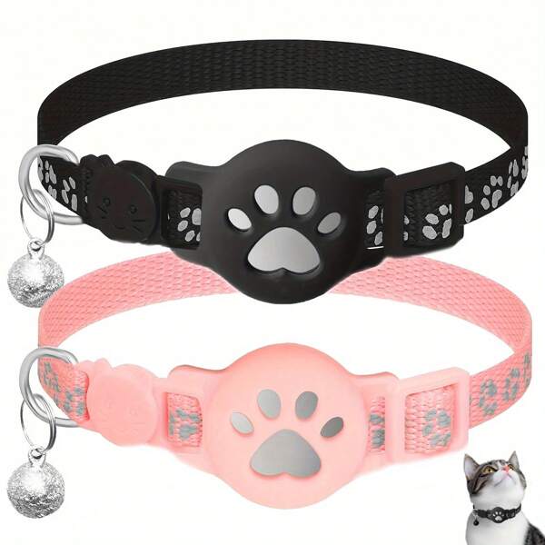 Coleira Airtag para gatos com estampa de pata fofa, 1 peça, com suporte e sino, fivela de segurança, coleira pequena ajustável, xadrez clássico, adequada para gatos e cães pequenos, acessórios para animais de estimação, presente