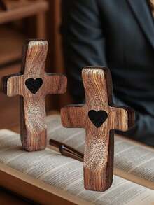10个/20个/5个装心形木质十字架装饰品，精致祈祷手拿舒适木质十字架，适合家居和办公室装饰，是派对的绝佳创意装饰礼品。手工制作的艺术手柄十字架礼品，心连心鼓励礼物，圣诞装饰礼品。 - 彩色 - 查看 4