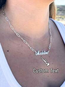 1pc Custom Hand-Written Name Necklace, Customizable Necklace, Fashionable Stainless Steel Personalized Name Necklace, Laser Cut Pendant/Minimalist Style/Unisex Summer Accessory/Birthday Party/Valentine's Day Gift - Silver - View 4