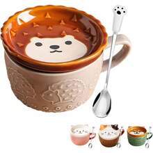 Regalo para mujer, taza linda de gato Kawaii, taza de té de cerámica rosa, taza de café con tapa, tazas de té y platillos, accesorios lindos y modernos, lindos regalos de gato para amantes de los - Erizo - Ver 12