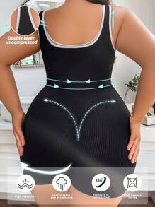 Plus Size Women Seamless Slimming Bodysuit With Tummy Control And Arm Shaping, Comfortable Jumpsuit