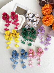 1件优雅复古奢华蓝色布艺花朵耳环,时尚珠宝,女士礼物,适合情人节、约会、宴会、通勤、派对、生日、节日等场合(由于拍摄时的光线和角度,实际产品颜色可能与图片略有不同) - 耳環 - 查看 14