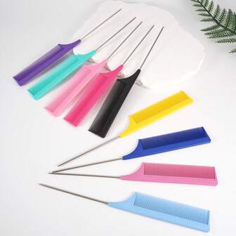 1pc Rat Tail Design Hair Comb With Fine Tooth Long Steel Pin For Women Styling Parting Carbon Fiber Heat Resistant Anti Static, Hair Parting & Teasing, Heat Resistant, For All Types Hair Styling, For Women Girls, Hair Brush, Comb, Hair Tools, Hair Products And Accessories For Barber Salon Beauty Back To School, Travel Holiday Essentials, Brush, Wooden Comb, Hair Brush, Hairdressing Equipment, Hairstyle, Hairdressing, Hair Brush, Brush Hair Brush Set, Comb Hair, Comb For Curls, Detangling Brush, Hair Brush For Women, Barbershop, Hairdressing Equipment