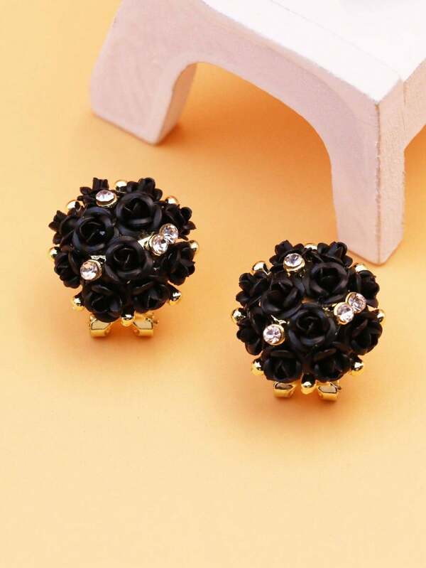 1 Par de Brincos Fashionistas de Clip Floral Banhado a Ouro