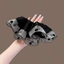 1pc Vintage French Double-Layer Mesh Black Polka Dot Elastic Hair Scrunchie, Versatile Fashion Hair Accessory Suitable For Party, Wedding, Formal Occasions