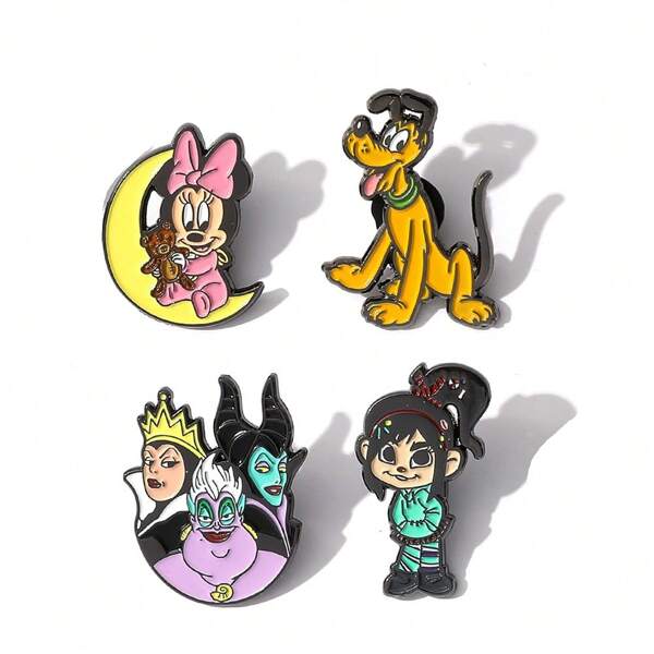 Disney 1/4 Pcs Cute Cartoon Brooch Set Fashionable Princess Witch Dog Enamel Pin Backpack Clothing Jewelry Metal Badge Accessories Gifts