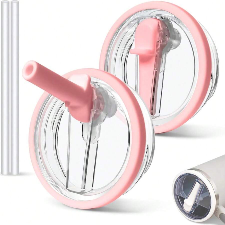 2 PCS 40oz Spill Proof Tumbler Flip Straw Lid For Cup, Leak Proof Tumbler Lid Replacement Fit For , Reusable Tumbler Cover 40oz Cup Accessories - Hồng - Xem 1
