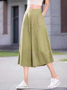 Pantalones capri de pierna ancha y holgados con bolsillo y unicolor para mujer, aptos para uso diario, casual, al aire libre y vacaciones