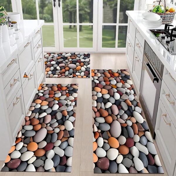 1 pièce Tapis de cuisine design galets colorés, doux et confortable - idéal pour la cuisine, la buanderie et la salle de bain, tapis de sol de cuisine