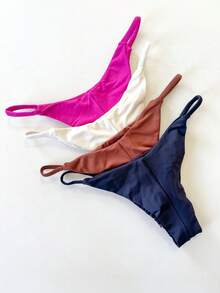 Triangle Bikini With Double String And RING - Ribbon Mark Summer Beach Holidays - 白色 - 查看 2