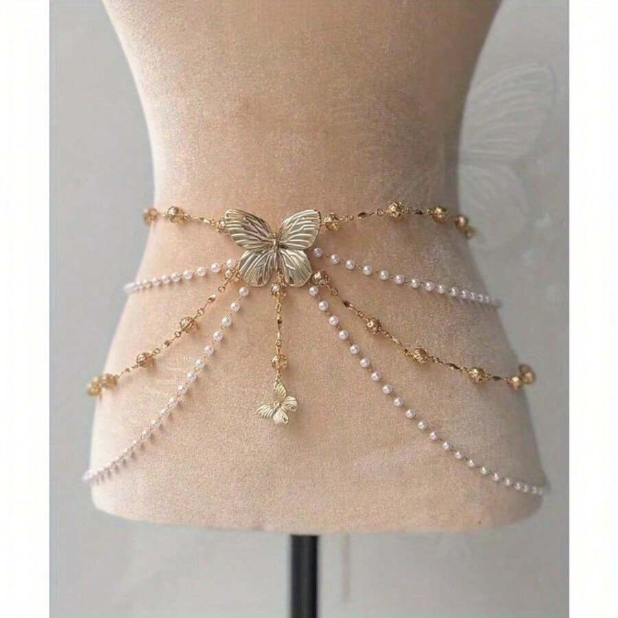 1 Super Fairy Tassel Flower Belt, Multiple Styles, Imitation Pearl Multi-Layer Stacking. It Has A Niche And High-End Feel, With A Personalized, Fashionable, And Elegant Style. It Is A Waist Accessory For Women's Clothing. - 03 - 查看 1