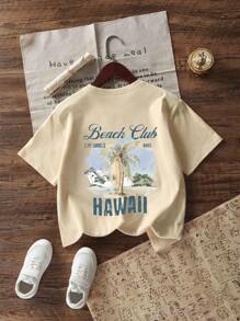 Camiseta de cuello redondo de manga corta con estampado gráfico informal para niñas preadolescentes, blusas de verano