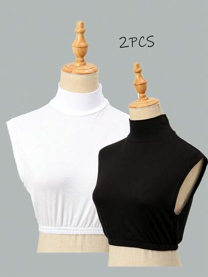 2件装女士加大码纯色圆领遮胸巾，含遮羞布，高领长袖，优雅休闲薄款肩颈保暖披肩，柔软透气，四季皆宜，可用于圣诞装饰等场合