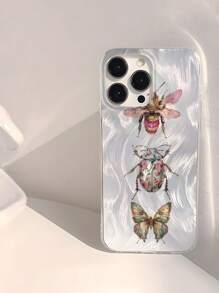 Butterfly 1pc Fashionable Insect Element Collage Pattern Waterproof, Fingerprint Proof, Scratch Resistant, Transparent IMD Soft Glossy Smooth Phone Case, Compatible With IPhone 16/16 PLUS/16 PRO/16 PRO MAX