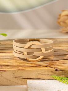 1 Pc Women Simple Leather Strap Crossed Bracelet - Fashionable Everyday Multifunctional Summer Vacation Boho Style Bracelet, Beach Holiday Travel Essential, Stackable, No Gift Box - Blue - View 15