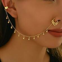 1pc Star & Moon Tassel Nose Stud, Clip-On Nose Ring, Piercing Look Earring Style Nose Hoop For Women - Multicolor - View 6