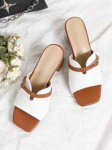 Fashion Colorblock Simple Slip-On Sandals, Women's Open Toe Square Toe Chunky Heel Sandals