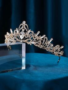 1 件金属优雅公主派对活动头饰，奢华巴洛克水晶皇冠发饰，新娘婚纱头饰，新娘送礼会礼物 - 金色 - 查看 4