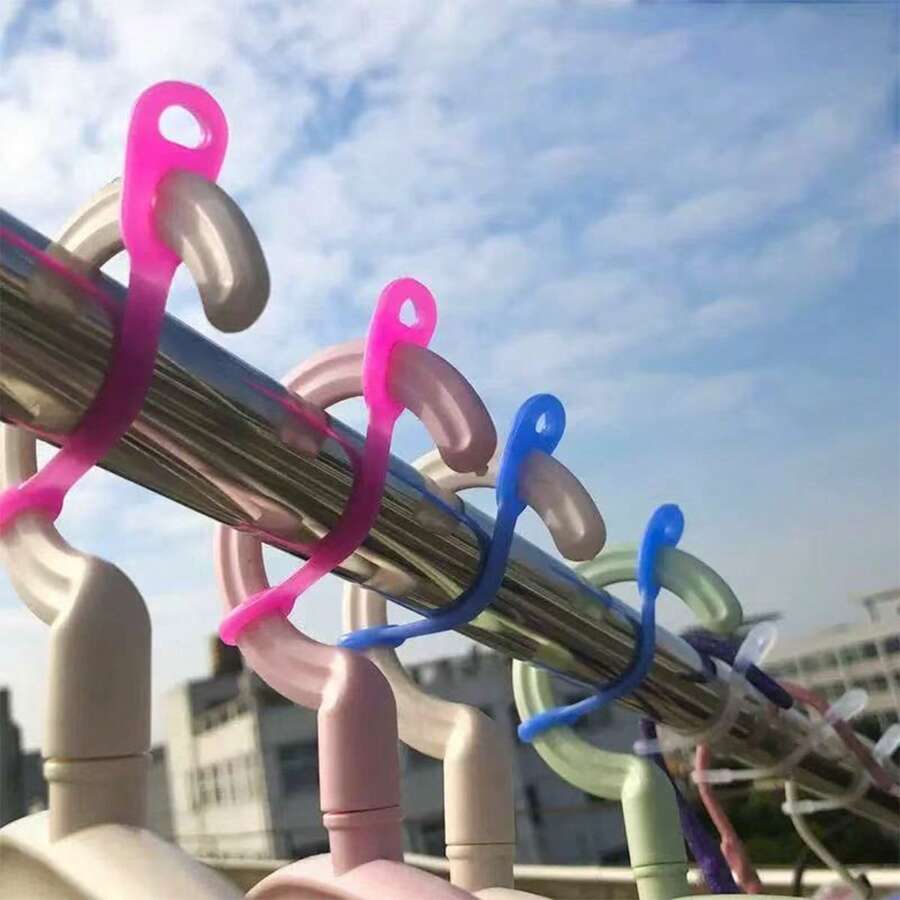 10pcs High Elastic Silicone Clothes Hanger Anti-Wind Clips, Drying Rack Anti-Slip Anti-Drop Fixing Hook Buckles