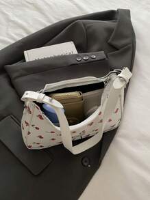 Bolso de hombro con estampado de cereza y decoración de lazo para moda, adecuado para compras, monedero, jóvenes, estudiantes universitarias, oficinistas. Perfecto para la oficina, universidad, trabajo, negocios, desplazamientos, actividades al aire libre, viajes y excursiones.