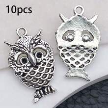混合 10/24 件合金仿古银色猫头鹰系列吊坠配件，适合 DIY 项链、耳环、钥匙扣首饰制作时尚配饰。 - 復古銀色 - 查看 10