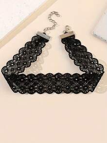 1pc Gothic Style Lace Hollow Choker Necklace, Fashion - Black Lace - View 3