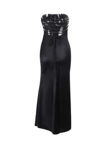 WOWDARK Summer Dress, Black Fashion Rhinestone Satin Backless Halter Party Dress, Elegant Women's Dress - Black - View 3