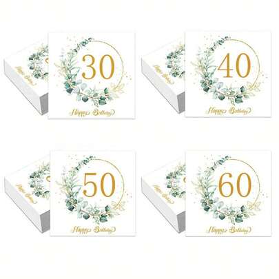 20pcs/40pcs, 30th Cocktail Napkins 40th Birthday Napkins Disposable Party Napkins Sage Green Napkins For 50th Birthday Decoration 60 Year Old Birthday Party Supplies