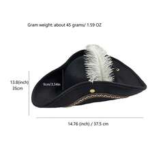 Black Pirate Hat Deluxe Colonial Tricorn Hat Vintage Party Cap With Gold Trimming For Adults - Multicolor - View 5