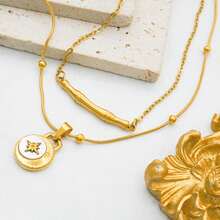 Elegante collar colgante de acero inoxidable chapado en oro de 18 quilates con perla de nácar en forma de octágono y nudos de bambú, de uso diario de alta gama para mujer