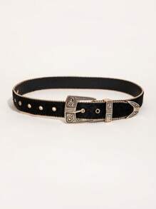 1pc Western Style 3 PiecesSet Carved Floral Print Black Edge Beaded Women Belt