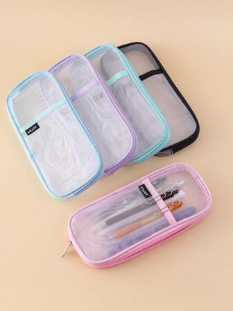 1pc, Large Capacity Solid Colour Pencil Case, Canvas Zip Pen Case, Pencil Case, For Office And School Supplies, School Supplies, Desktop Storage Tools, Birthday Gift,Back To School,Pencil Pouch,School Bag