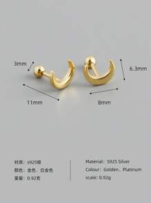 HuooNew Ein Paar einfache 925 Sterling Silber mit 18 Karat Goldauflage, Halbmond Ohrringe, Schmuck für Frauen, Silberschmuck, Alltags Tragen, Geschenkidee
