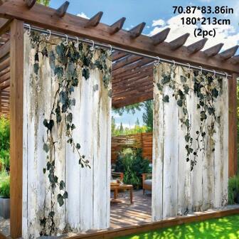 2 Pcs Outdoor Curtains White Wood Slat Sun Shade Curtains For Patio, Garden, Outdoor Corridor, Terrace, Porch, Garage Door Decor