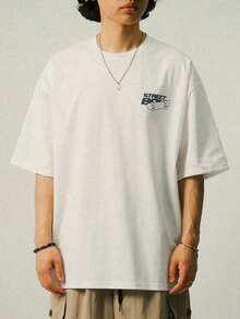 Men's Letter Printed White Casual Short Sleeve T-Shirt, Summer,Graphic Tees - 白色 - 查看 6