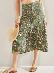 Gonna midi a-line casual con stampa floreale da donna