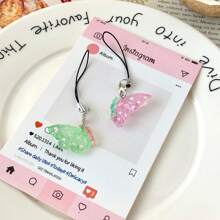 Glitzernder transluzenter Halbschmetterling Resinanhänger Schlüsselband, Rucksack Tier Hängedeko, süßer Handyriemen, girly weicher Anhänger, Geschenk für beste Freundinnen, geeignet für Handy, Kamera, Schlüsselanhänger, Rucksack