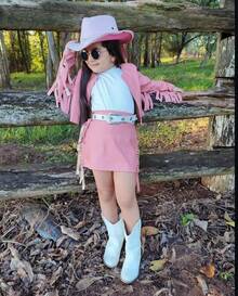Skirt Set With Fringed Leather Jacket - Country - Cowboy - Children's - Màu Hồng baby - Xem 5
