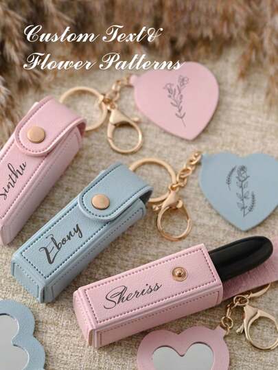 1pc Customized Portable Lipstick Mouth Red Bag Keychain New Gift Leather Coin Purse Keychain Pendant Girls Love Mini Makeup Mirror Customized Text Pattern Keychain Bag Is Suitable For Wife Girlfriend Mother Sisters Classmate Best Friend Gift, Suitable For Mother's Day Valentine's Day Wedding Graduation Ceremony, Delicate Romance, Utilitarian Chic