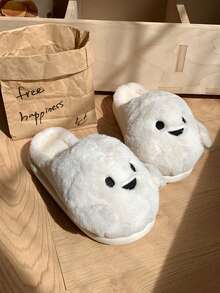 XIXITIAO 1 para unisexowych, uroczych, białych, pluszowych kapci z motywem duchów, wsuwane, zabawne kapcie bez podeszwy dla par, odpowiednie na jesień/zimę, Boże Narodzenie i Nowy Rok